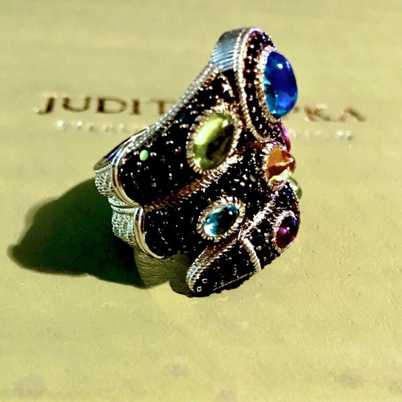 GORGEOUS JUDITH RIPKA OVAL MULTI-GEMSTONE➕BLACK SPINEL RING - Picture 3 of 11